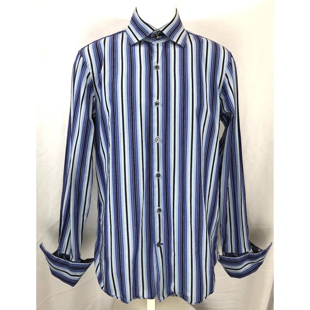 Banana Republic Button Up Oxford M Blue Stripes French Cuff Long Sleeve Classic
